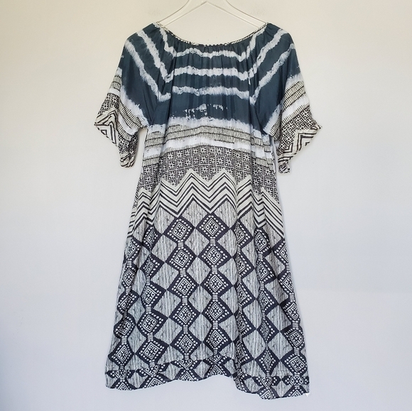 Da-Nang 100% Silk Aztec Tribal Print Lightweight Short Sleeve Pull Over Dress - Picture 6 of 7